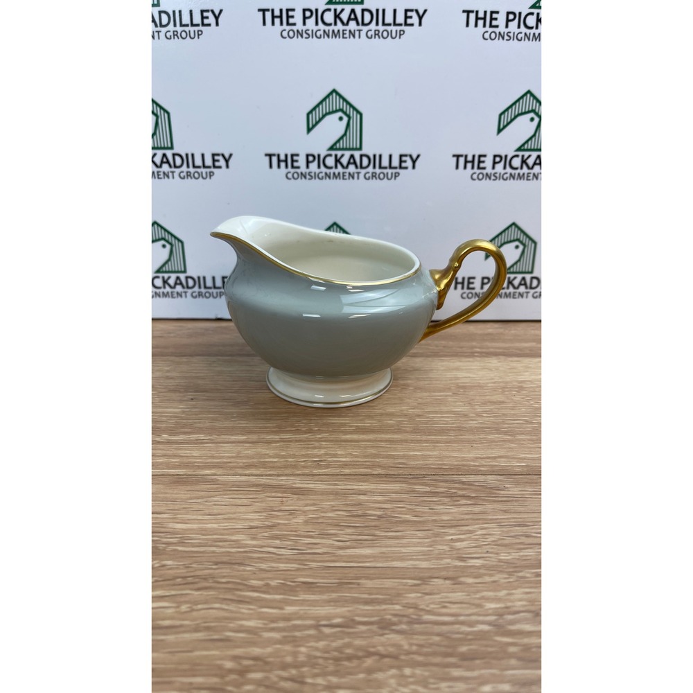 Castleton China Grey Creamer Pitcher with Gold Handle Made in USA Vintage MCM